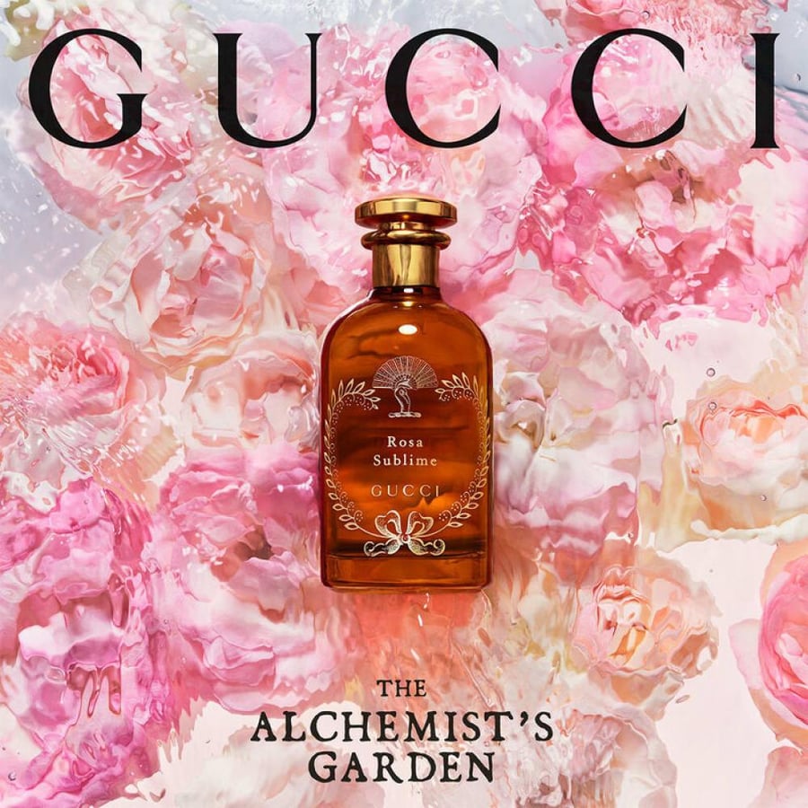 قارورة Gucci Rosa Sublime الذهبية بزخرفة المروحة - عطر يونيسكس فاخر
