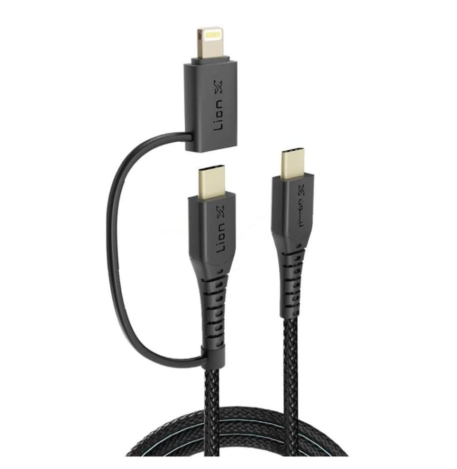 كيبل ليون اكس تايب سي طرفين + تحويلة أيفون قماش 1 متر 27W-100W
