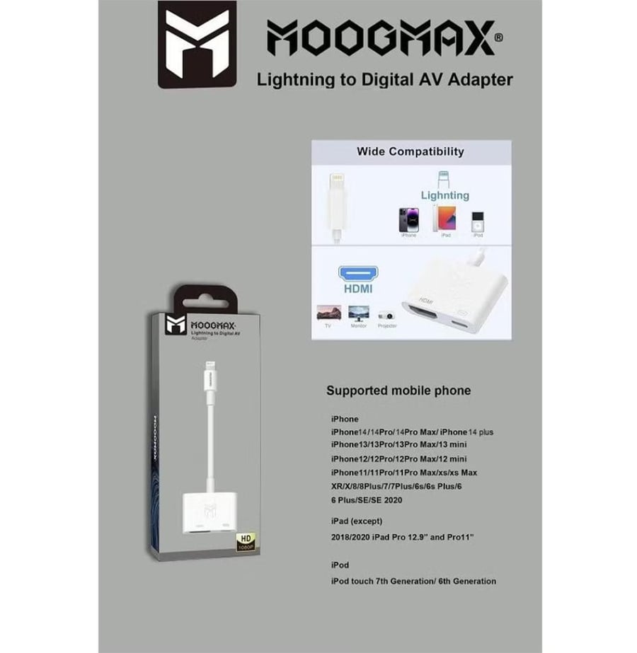 محول موج ماكس لايتنينج إلى HDMI بدقة أتش دي مع شحن سريع - MX-AD013