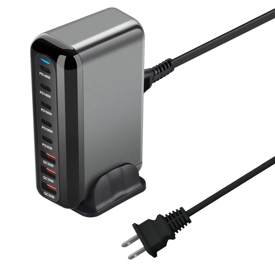 شاحن سريع جديد 600 وات GaN 3.0 USB من النوع C مع 8 منافذ، شاحن 5C3A PD للهواتف والأجهزة اللوحية، تصميم محمول