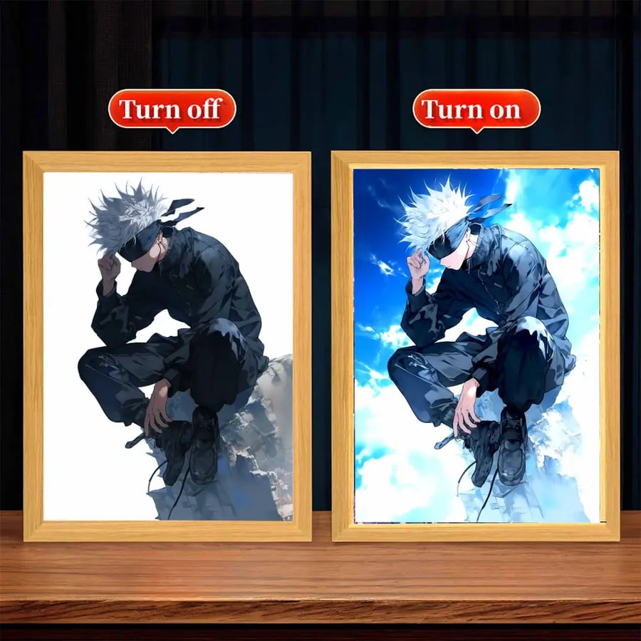مصباح لوحي LED بإطار صورة أنمي Jujutsu Kaisen بشخصية Satoru Gojo لديكور الغرفة والهدايا