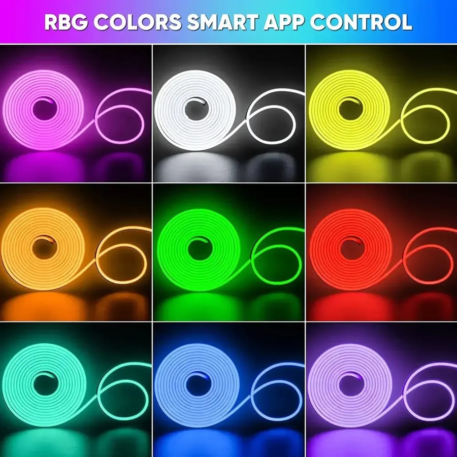 شريط نيون RGB LED مقاوم للماء مع تحكم USB وتطبيق Tuya للديكور المنزلي