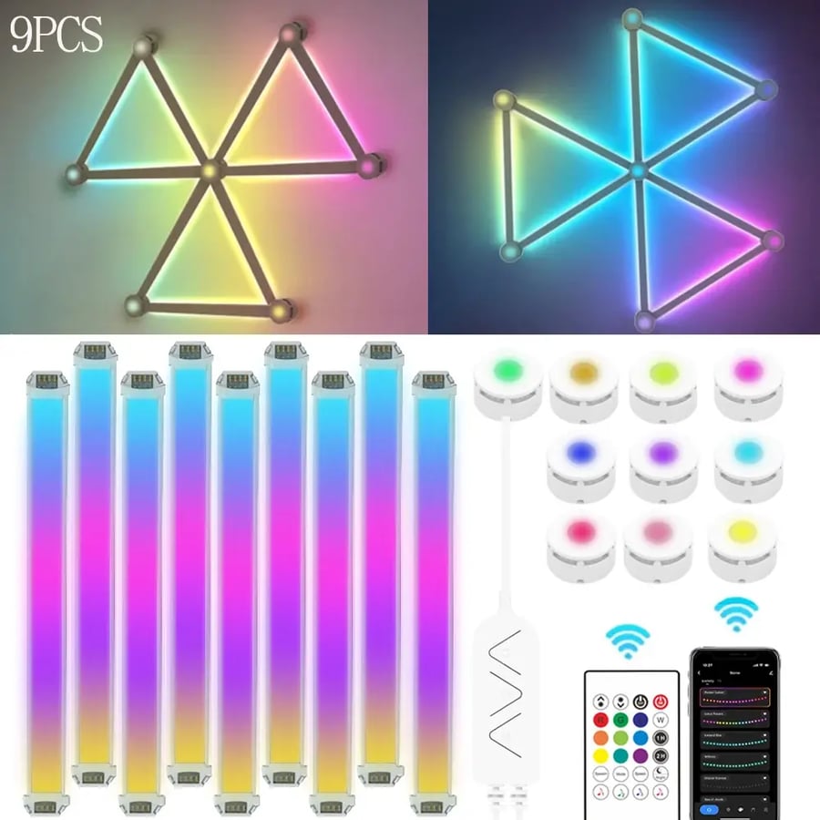 LED الذكية RGB الجدار مصباح واي فاي التحكم أضواء بار الموسيقى إيقاع DIY بها بنفسك جو ليلة ضوء إضاءة خلفية للتلفاز غرفة نوم غرفة الألعاب الديكور