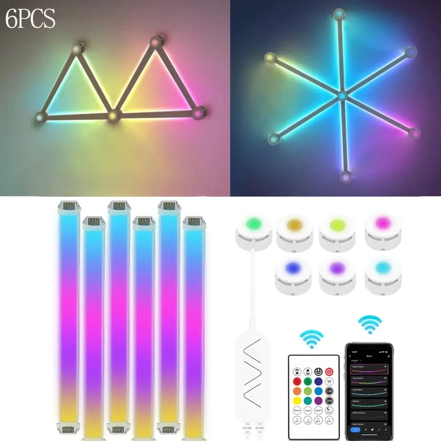 LED الذكية RGB الجدار مصباح واي فاي التحكم أضواء بار الموسيقى إيقاع DIY بها بنفسك جو ليلة ضوء إضاءة خلفية للتلفاز غرفة نوم غرفة الألعاب الديكور