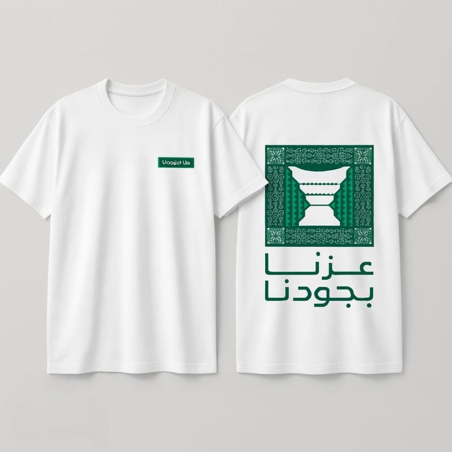 تشيرت عزنا بجودنا لليوم الوطني عليه شعار عزنا بوجودنا