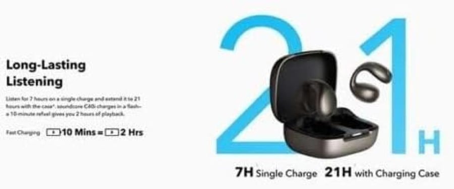 ساوندكور - سماعات اذن C40i مع مشبك، خفيفة الوزن ومريحة، تشغيل لمدة 30 ساعة - اسود