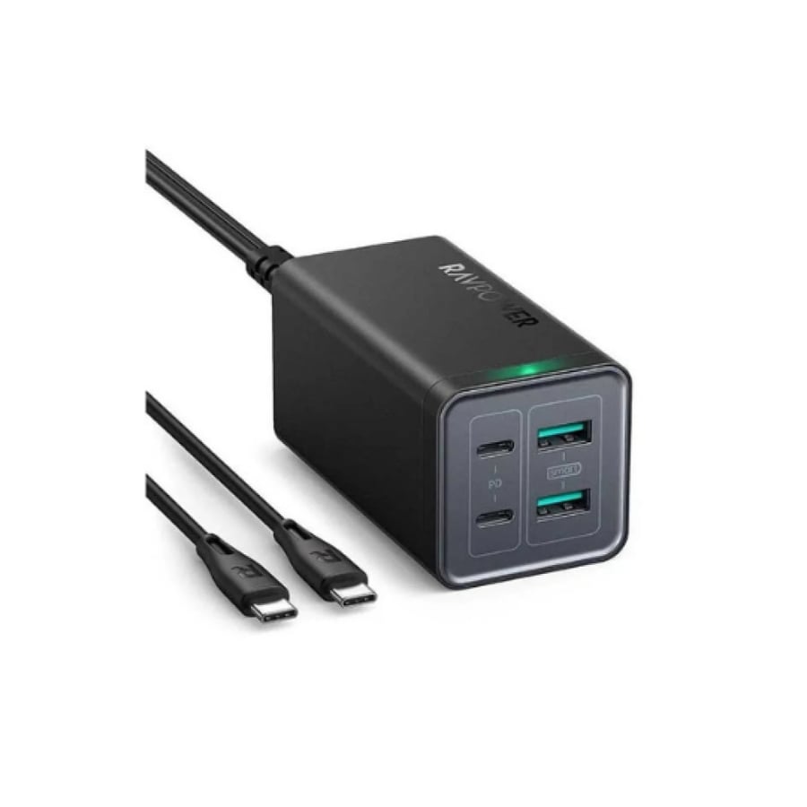 راف باور منصة شحن بقوة 120 واط بمنفذين USB ومنفذين تايب سي مع كيبل تايب سي تايب سي