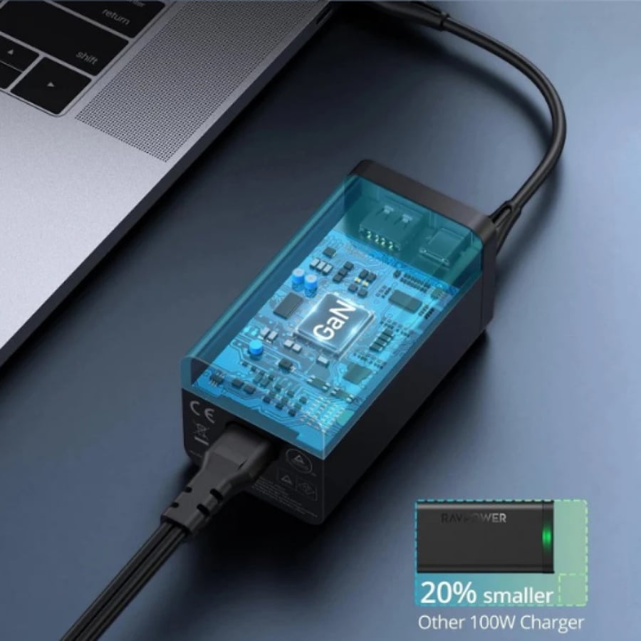 راف باور منصة شحن بقوة 120 واط بمنفذين USB ومنفذين تايب سي مع كيبل تايب سي تايب سي