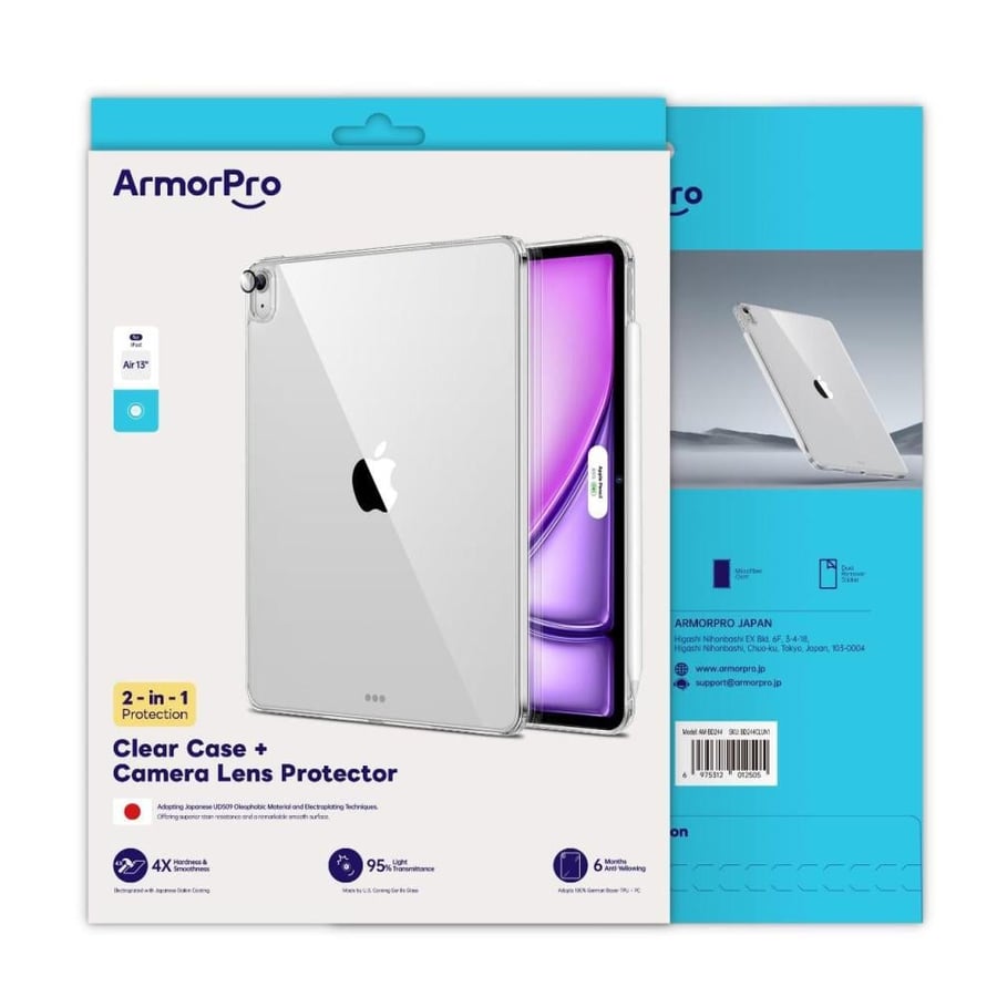 ارمور برو - بكج الحماية ArmorPro 2in1  غلاف شفاف + حماية للكاميرا للايباد Air 11inch (M2) شفاف