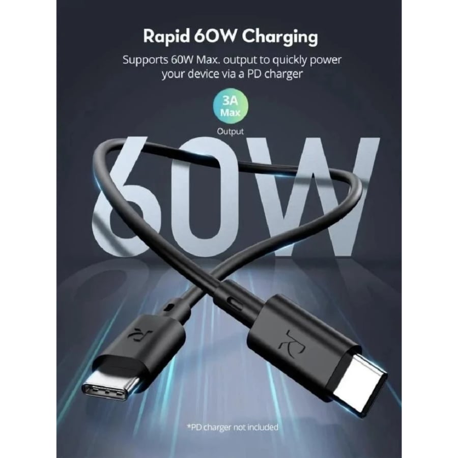 Raf Power Pack 3 Type C to Type C charging cables - length 2 meters, 1 meter, 60 millimeters - with 60 watts power
