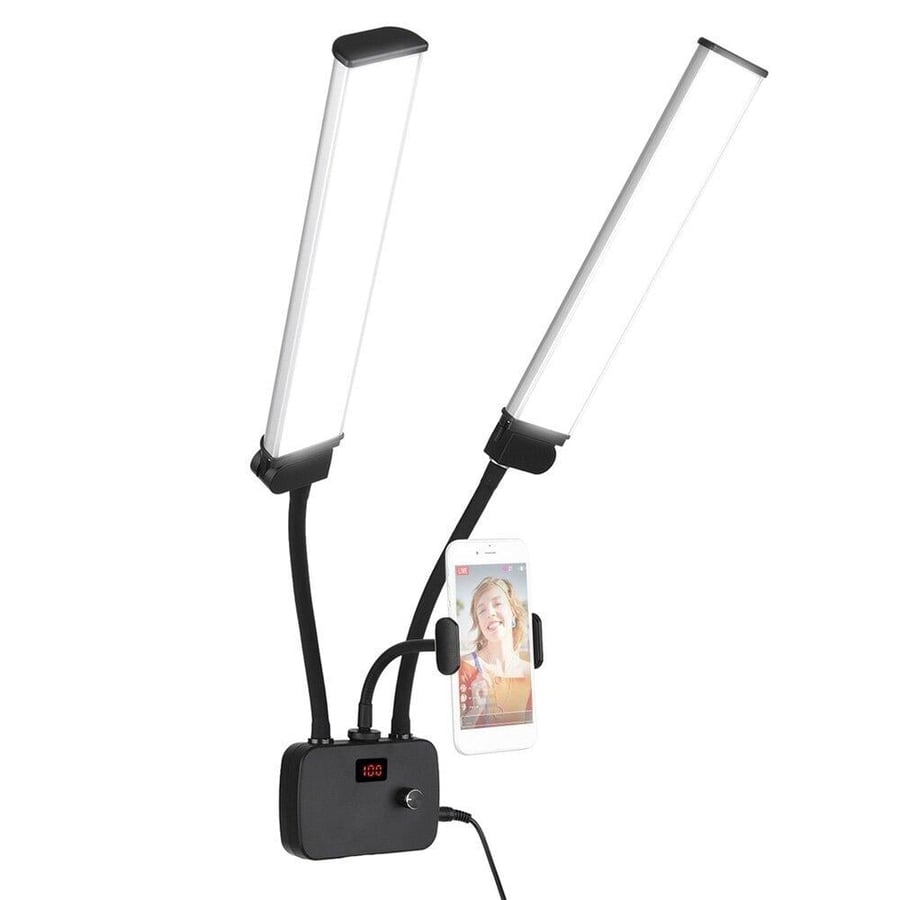 إضاءة LED مزدوجة الأذرع للتصوير 45 واط مع ريموت وشحن USB  وتحكم في السطوع من 10% إلى 100%