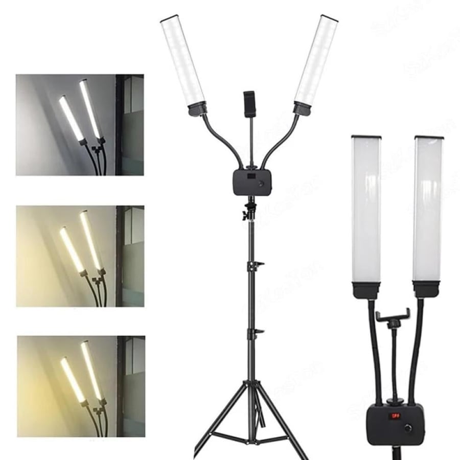 إضاءة LED مزدوجة الأذرع للتصوير 45 واط مع ريموت وشحن USB  وتحكم في السطوع من 10% إلى 100%
