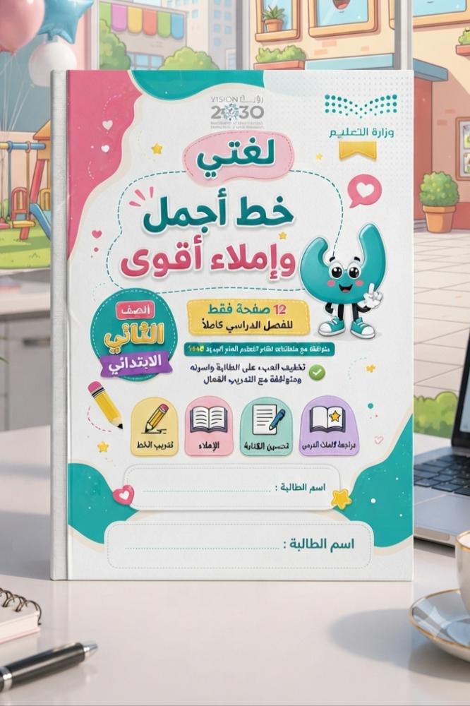 ملزمة لغتي خط أجمل وإملاء أقوى الصف الثاني الابتدائي الفصل الدراسي الأول 1448هـ