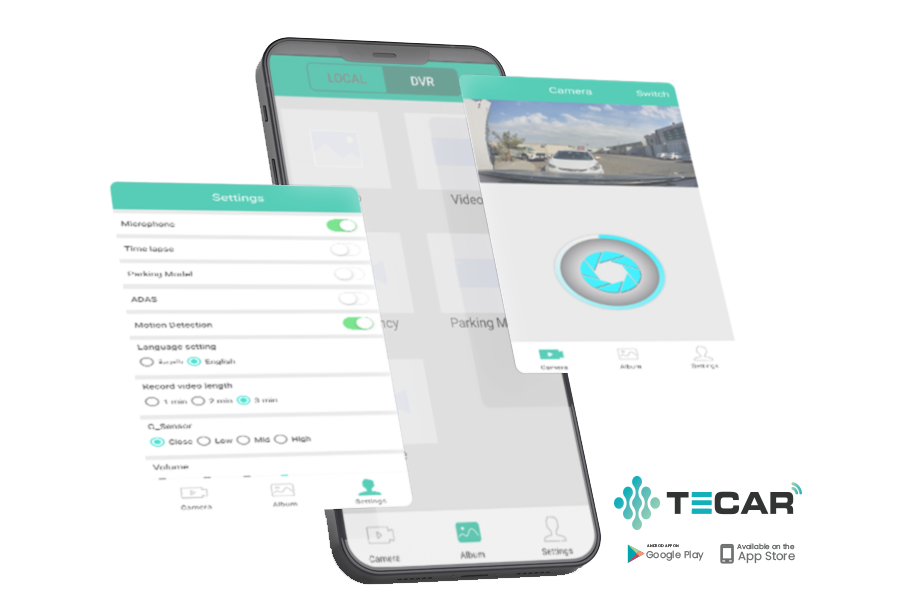 TE-D221 - تيكار داش كام 2K كاميرتين مع تتبع WIFI تصوير 24ساعة APP