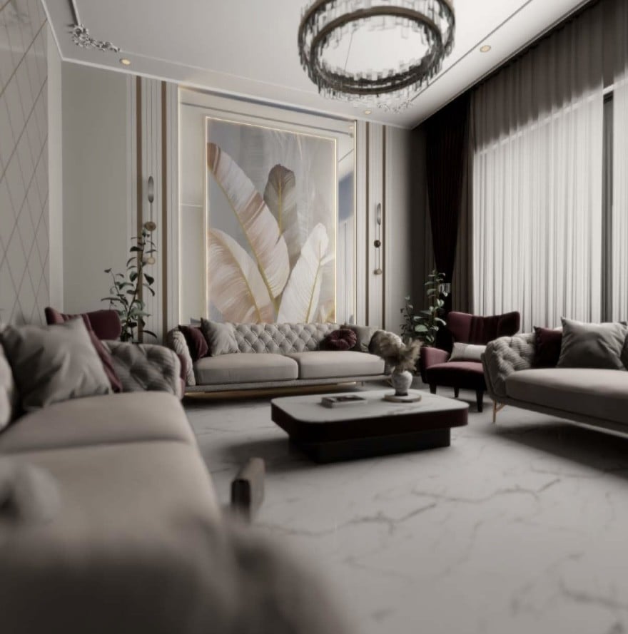 تصميم داخلي مساحة لفيلا 400م2 او اقل