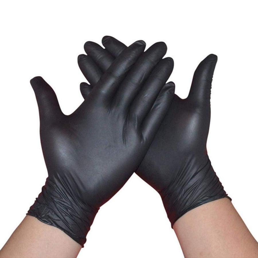 قفازات ماكس كير لون اسود مقاس مديم العلبة 100 قفاز max care gloves, black color, size per box, 100 gloves