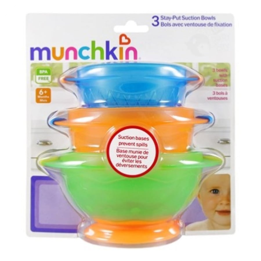 طبق اطفال مانشكين طقم 3 اطباق مختلفة الحجم munchkin stay put suction bowls 3 bowls