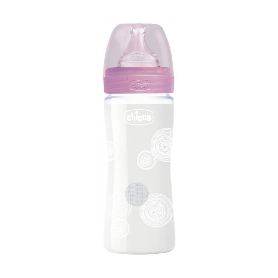 رضاعة زجاج شيكو 240 مل ويل بيينج زهرى chicco wellbeing glass baby bottle, regular flow 240 ml pink