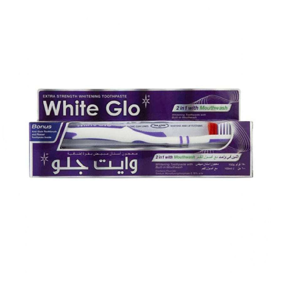 معجون أسنان و غسول فم وايت جلو 2 فى 1 150 جرام white glo 2in1 whitening toothpaste with mouthwash - 150g