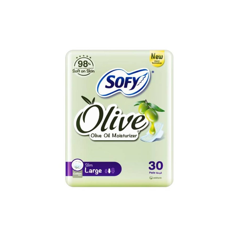 فوط صحية سوفي 30 فوطة بزيت الزيتون رقيقة وكبيرة sofy feminine napkin olive - slim large - 30 pcs