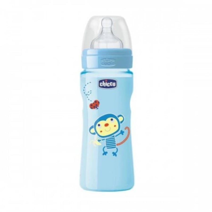 رضاعة بلاستيك شيكو 250 مل ويل بيينج لون أزرق chicco wellbeing plastic baby bottle, medium flow 250 ml blue