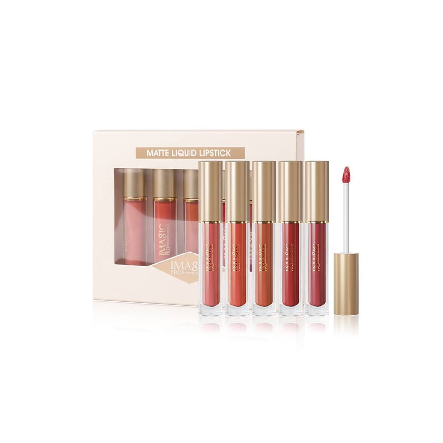 مجموعة احمر شفاه ايماجيك lp-214 سائل مطفي 5 الوان رقم مابليس imagic matte liquid lipstick kit shade maples