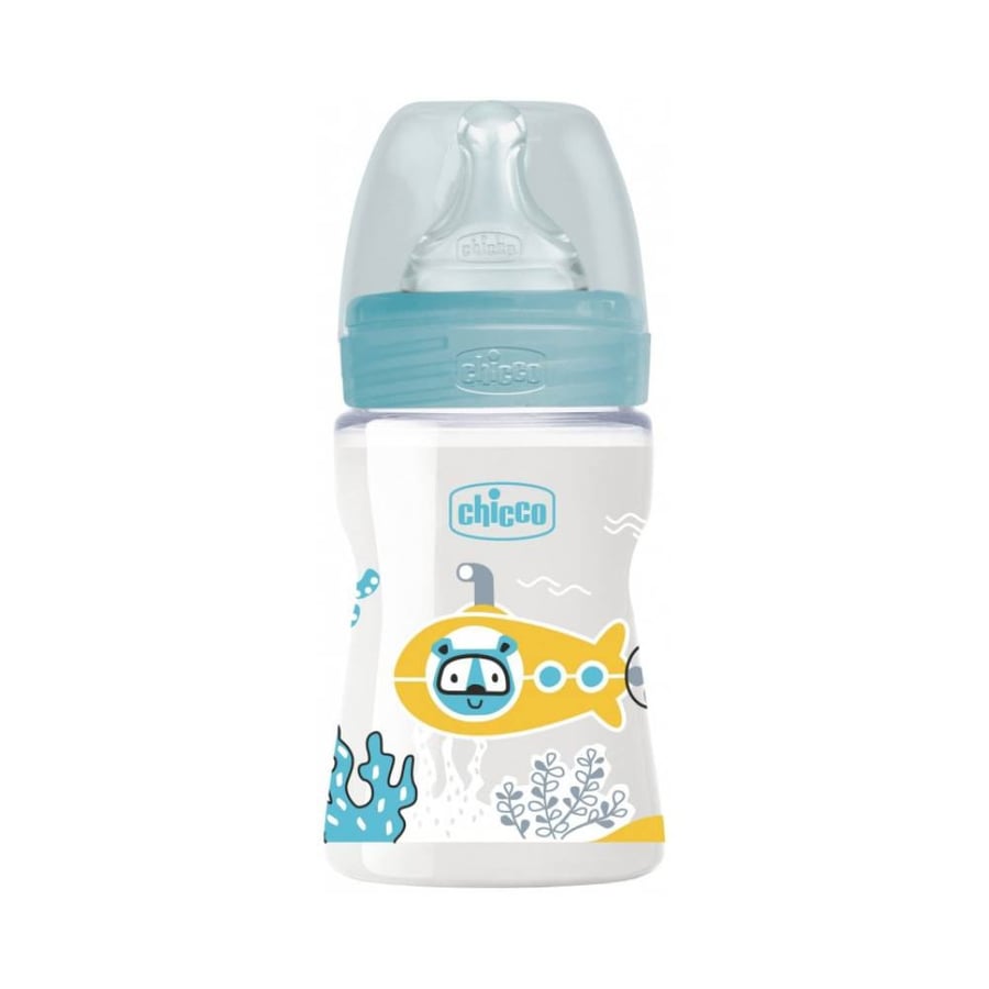 رضاعة بلاستيك شيكو 150 مل ويل بيينج ولادى  chicco wellbeing plastic baby bottle, regular flow 150 ml boy