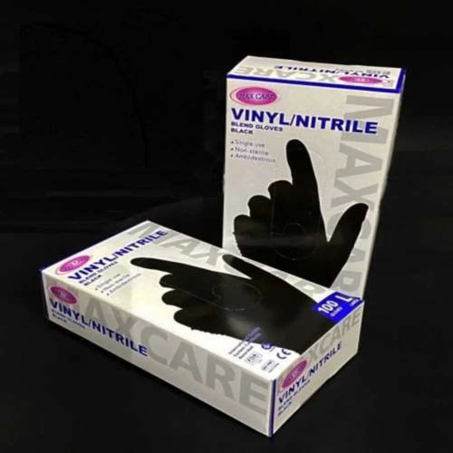 قفازات يد ماكس كير فنيل -نتريل لون الأسود مكونة من 100قفاز مقاس كبير جدا xl max care vinyl-nitrile hand gloves, blue color