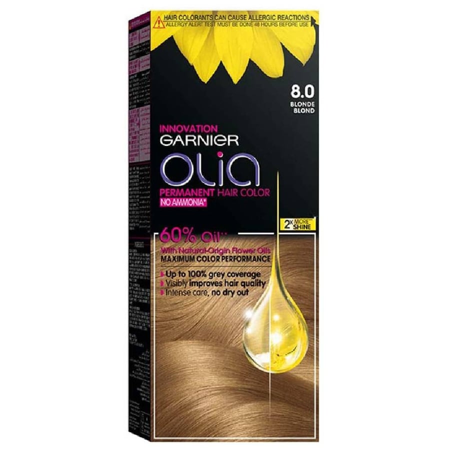 صبغة شعر غارنيه أوليا بدون أمونيا 8.0 أشقر garnier olia no ammonia permanent haircolor 8,0 blonde