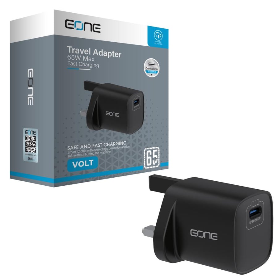 شاحن حائط EONE VOLT GaN بقدرة 65 واط مع تقنية PD – أسود
