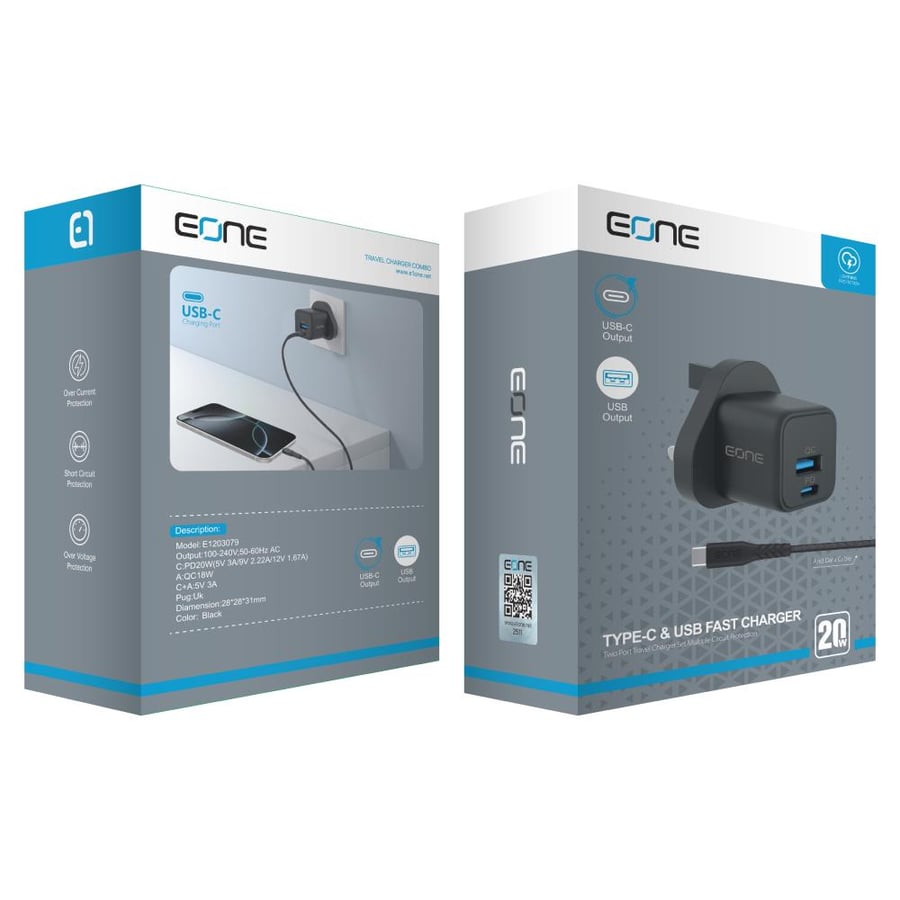 شاحن حائط EONE VOLT بتقنية GaN بقدرة 65 واط مع PD