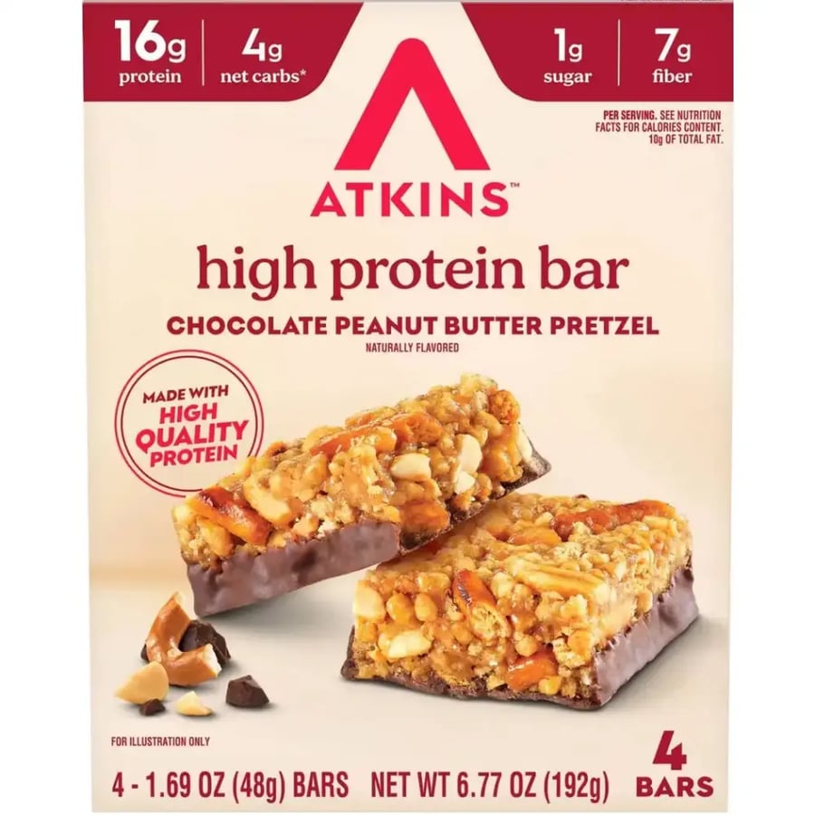 Atkins High Protein Bars 4pk Chocolate Peanut Butter Pretzel