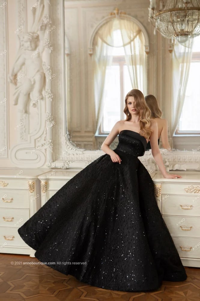 bead-embellished strapless gown