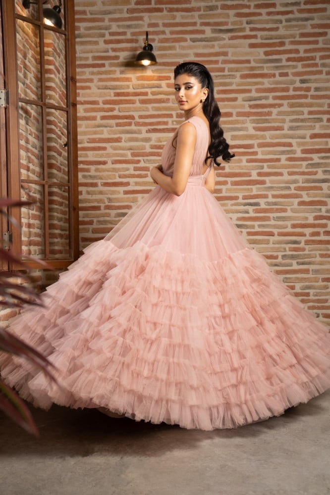 Pink Evening Dress with Open Back