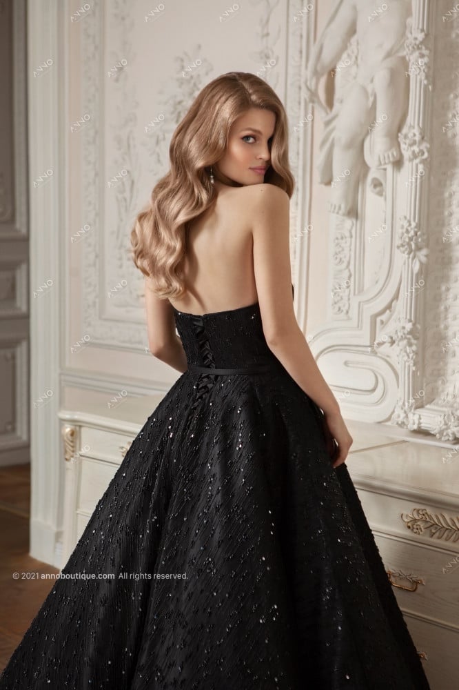 bead-embellished strapless gown