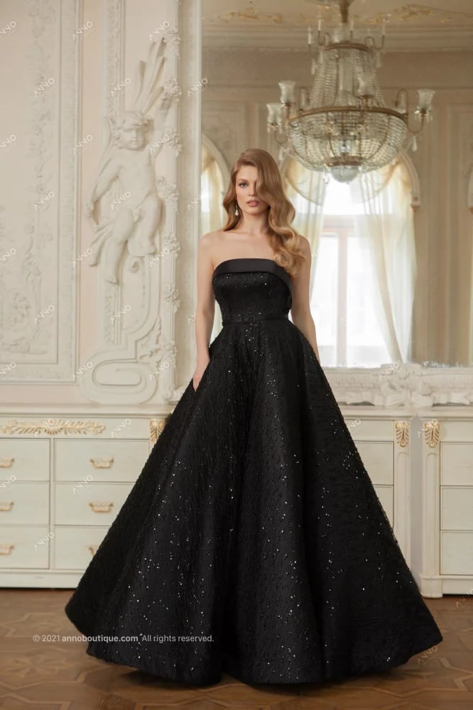 bead-embellished strapless gown