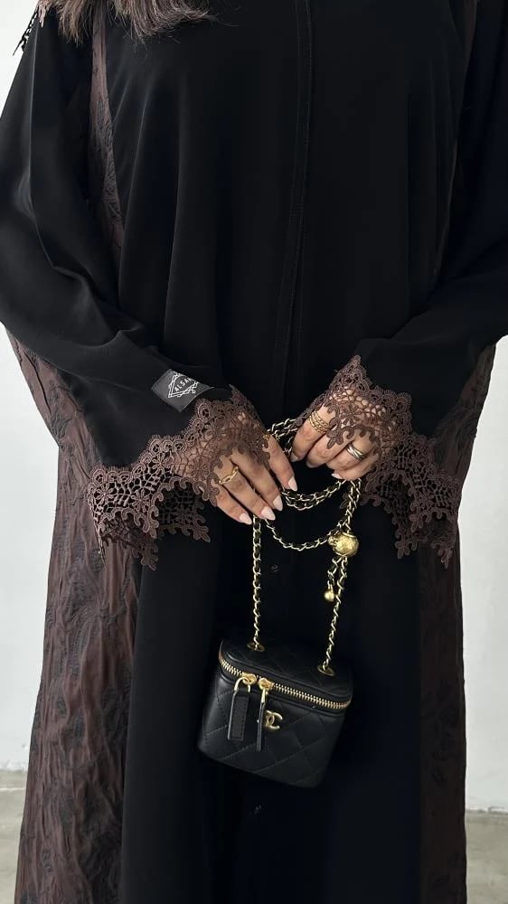 عباية نص كلوش قماش(سراميك)اضافة قماش بني بالجوانب