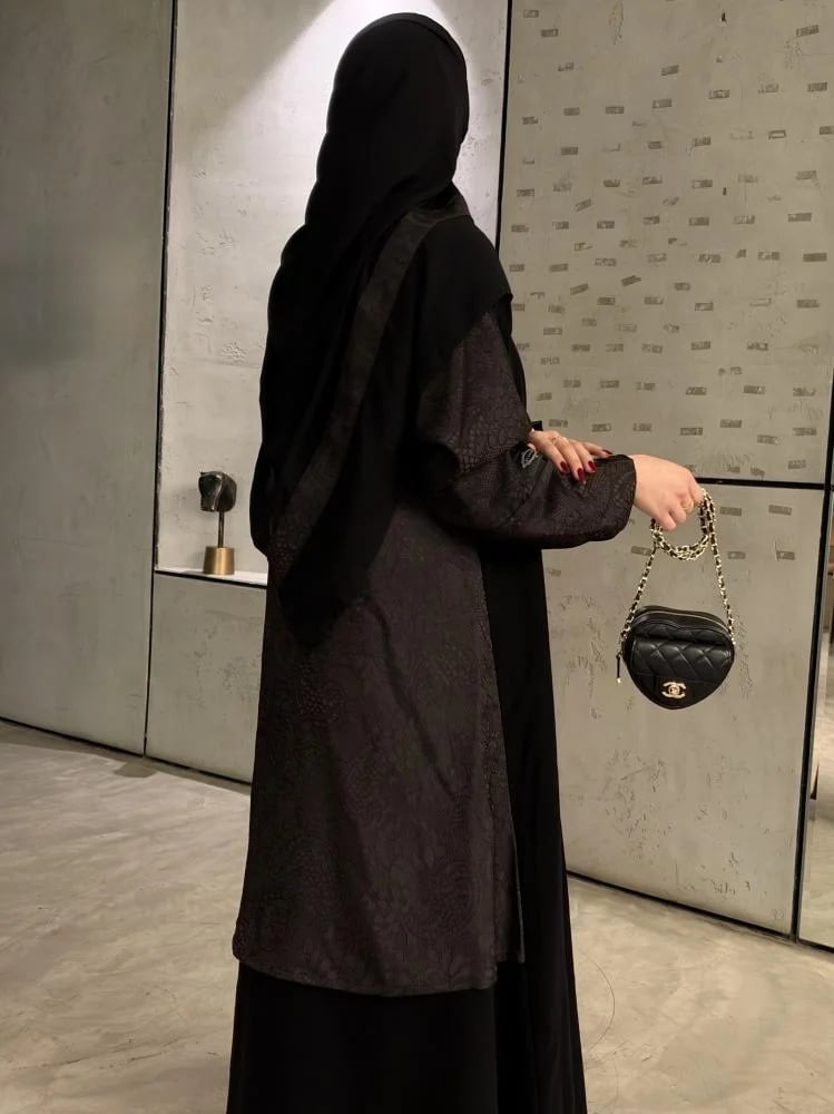 عباية نص كلوش قماش(سراميك)اضافة قماش بني