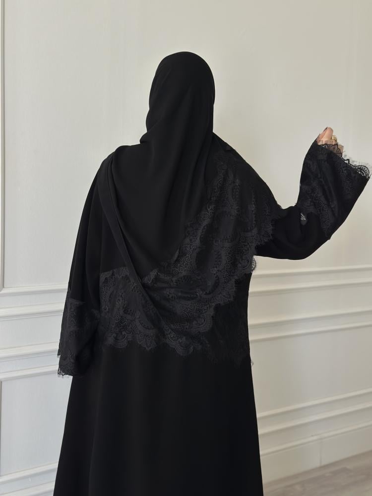 Abaya half wide fabric (ceramic) addition lace