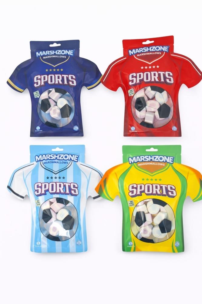MARSHZONE MARSHMALLOWS SPORTS T-SHIRT SHAPE MIX 65G Gluten-free / مارشزون مارشميلو ستيكس مع صوص شوكلاتة 65غ خالي من الغلوتين