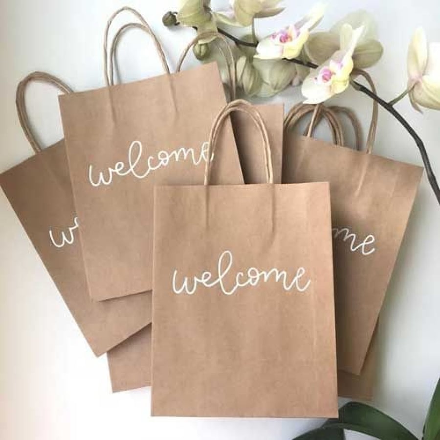 Brown craft bag with print