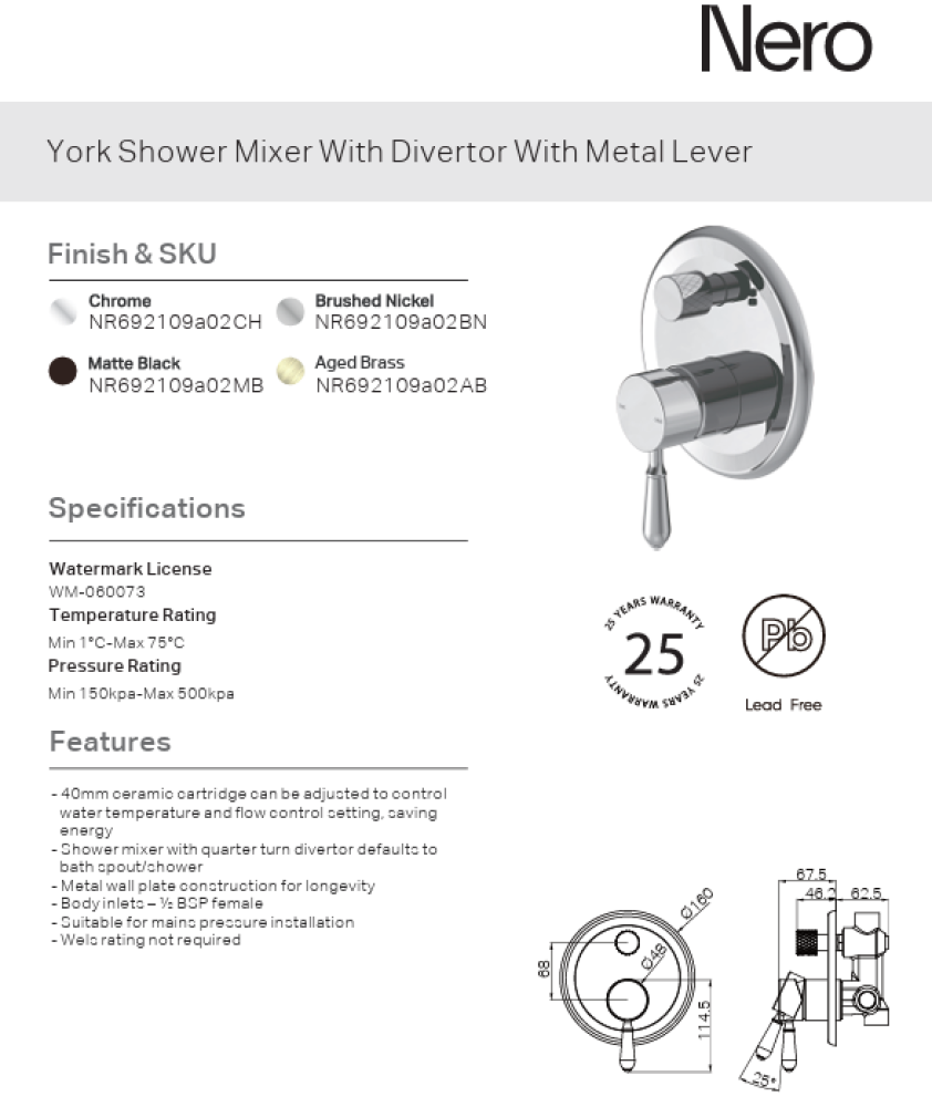 Shower mixer face with two lines - converter - antique copper color with buried heart (York historical) Nero
