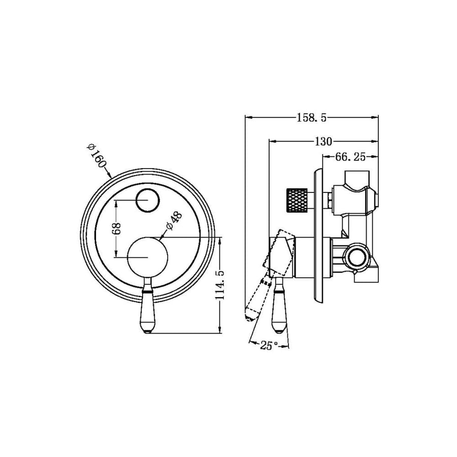 Shower mixer face with two lines - converter - antique copper color with buried heart (York historical) Nero