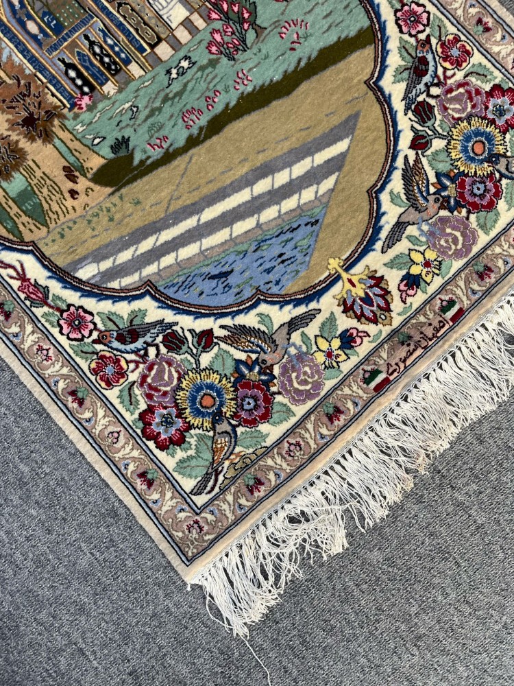 سجادة إصفهان يدوية اساس السجادة حرير  منصورى جدارية    | مقاس: 70x115 cm