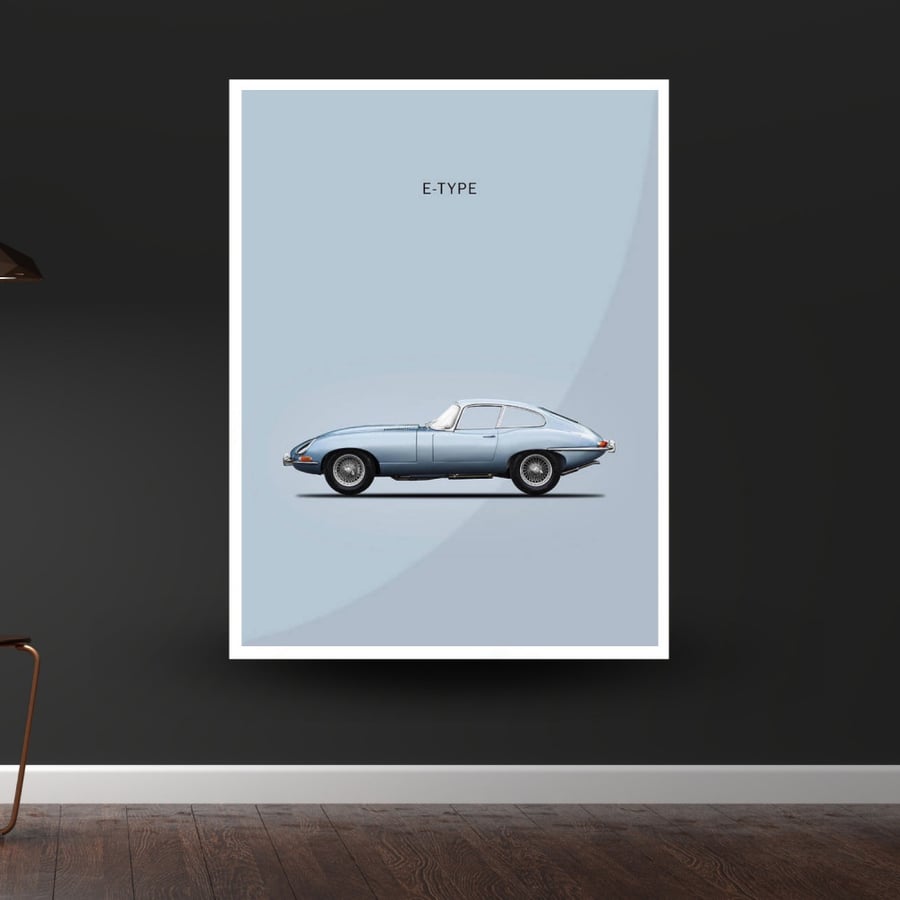 سيارة E-Type كلاسيك زرقاء - لوحة كانفس جدارية