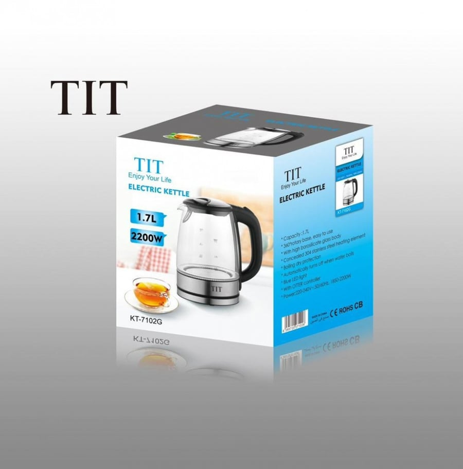غلاية   زجاج من TIT مقاس 1.7 لتر 2200 واط موديل KT7102G