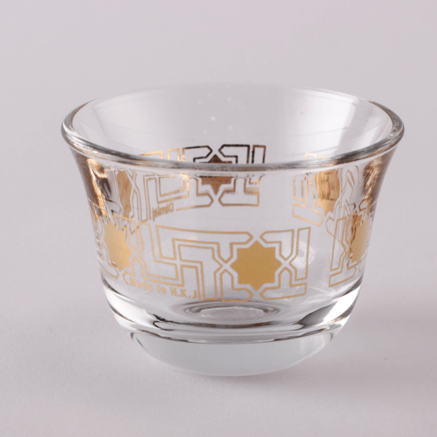 طقم فناجين قهوة عربية زجاجية بزخرفة نجوم ذهبية عصرية وانيقة