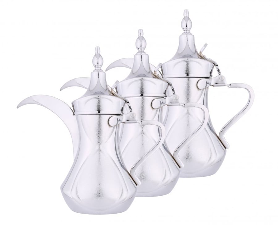 Al Saif Dallah Set for Arabic Coffee, Stainless Steel, 3 Pieces, Silver, 5661/1/SC