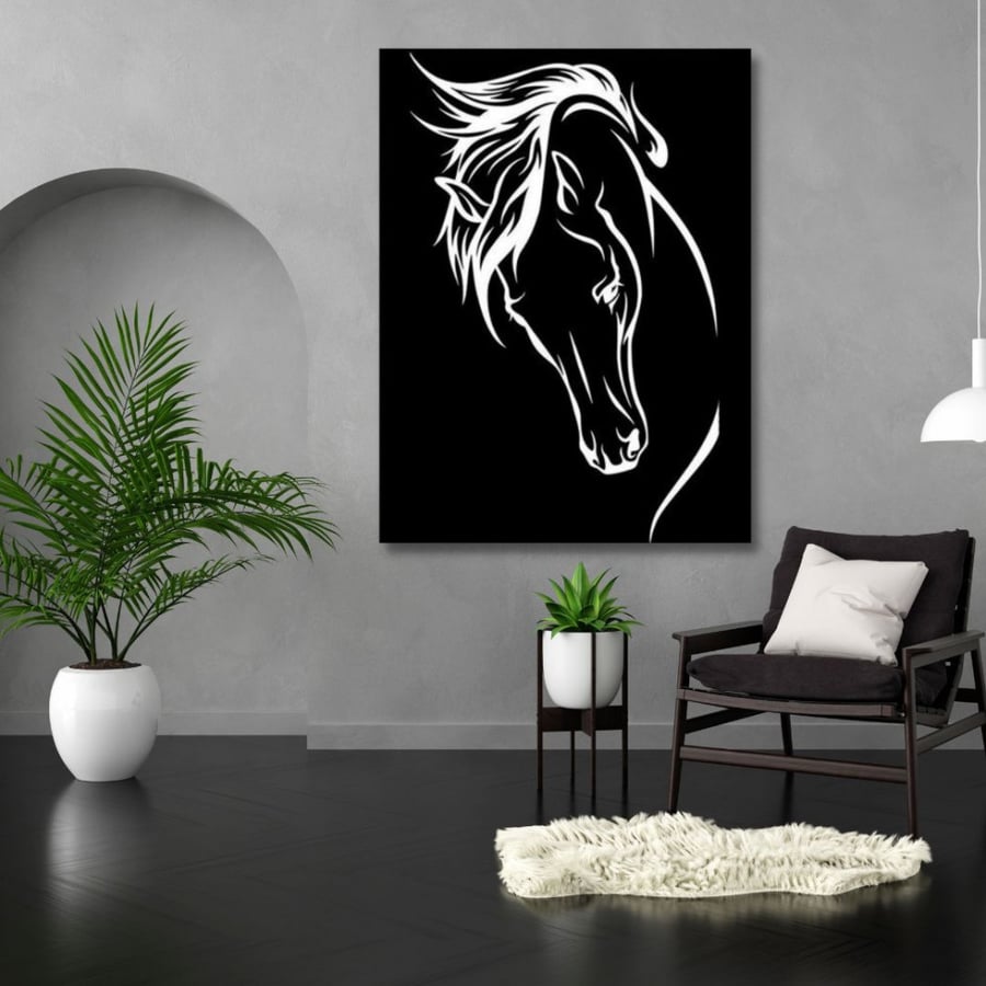 Wooden sculpture, horse print decorative plate - dark brown color