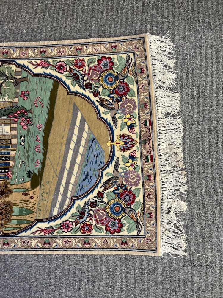 سجادة إصفهان يدوية اساس السجادة حرير  منصورى جدارية    | مقاس: 70x115 cm